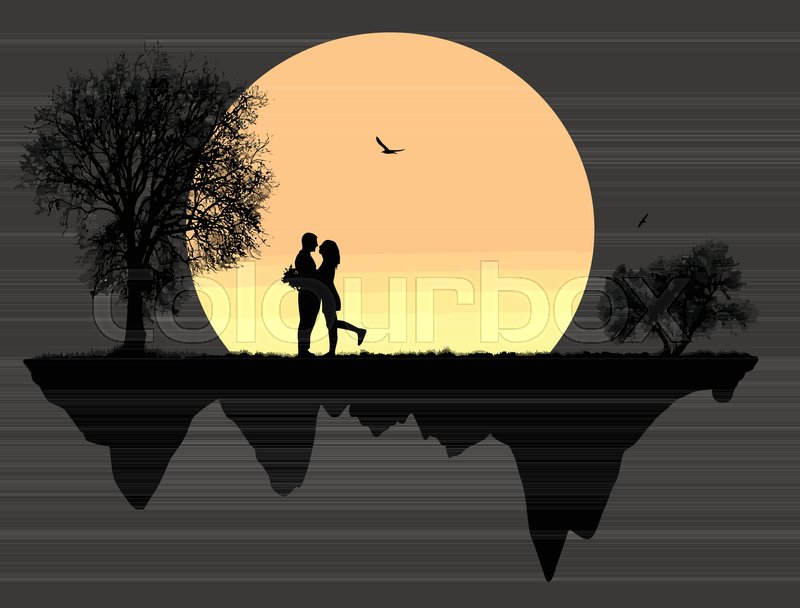 800x608 Lovers In Front A Full Moon, Vector Stock Vector Colourbox