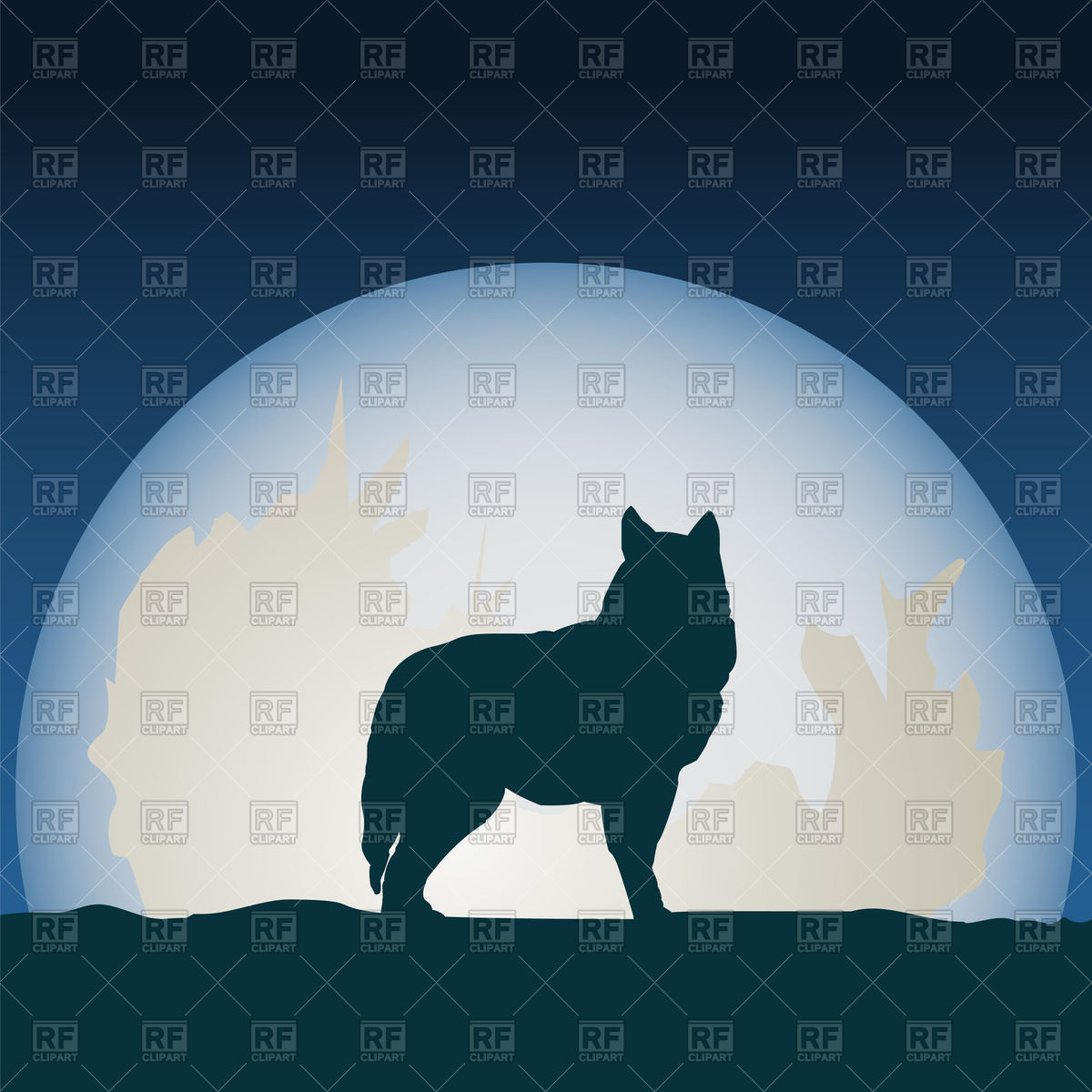 1200x1200 Silhouette Of Wolf And Full Moon Vector Image Of Plants