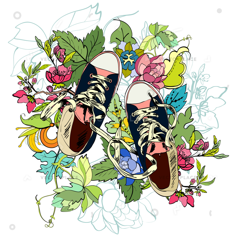 1000x1000 Colored Funky Teenagers Gumshoes Flower Background Vector