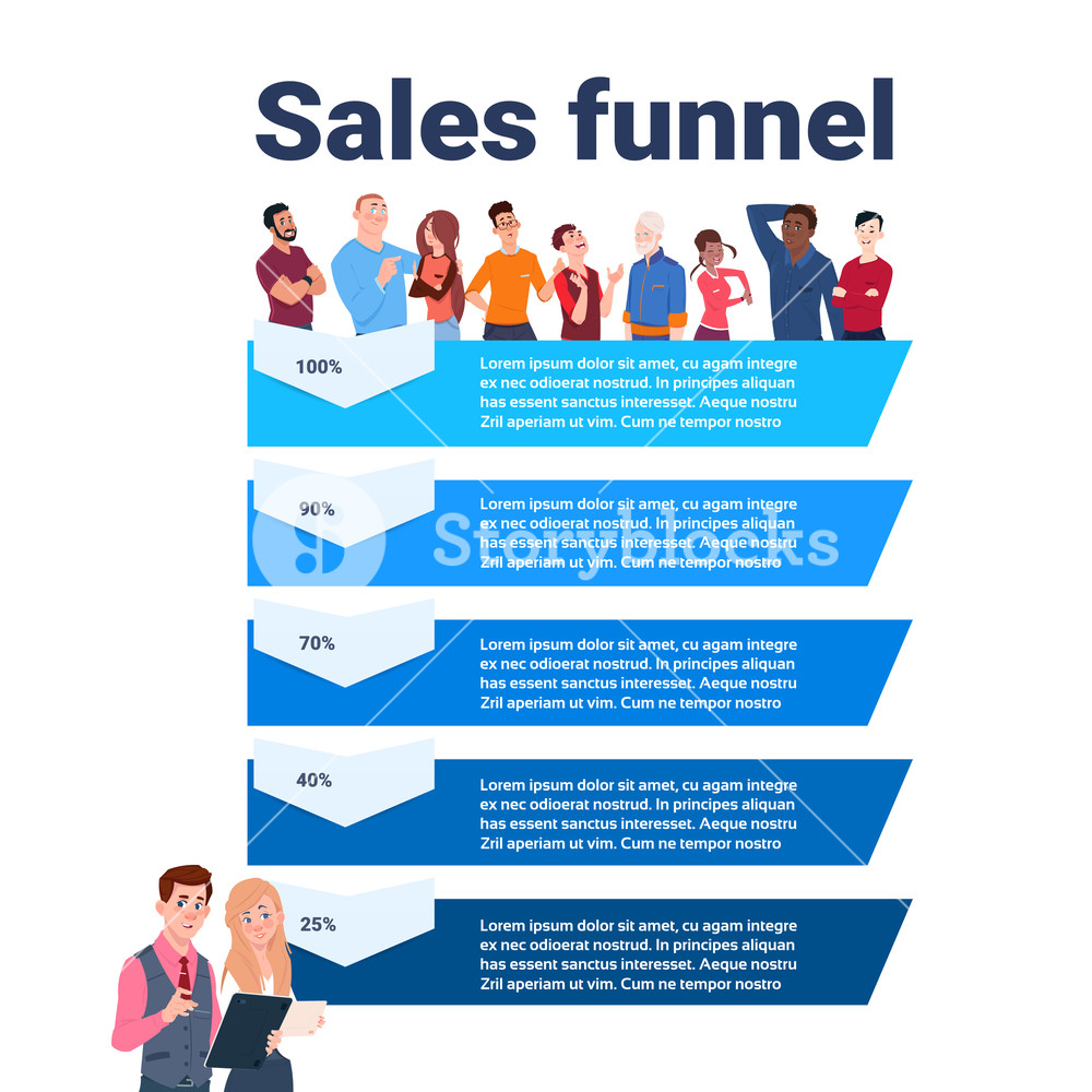 1000x1000 Sales Funnel With Mix Race People Portrait Stages Business