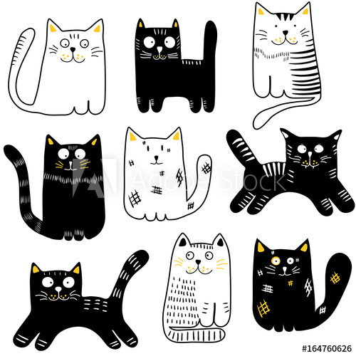 Collection Of Hand Drawn Cats Black And White Funny Cats Vector 500x500 Collection Of Hand Drawn Cats Black And White Funny Cats Vector