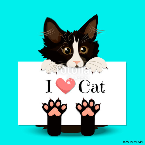 Funny Cat With Banner I Love Cat Vector Illustration Stock 500x500 Funny Cat With Banner I Love Cat Vector Illustration Stock