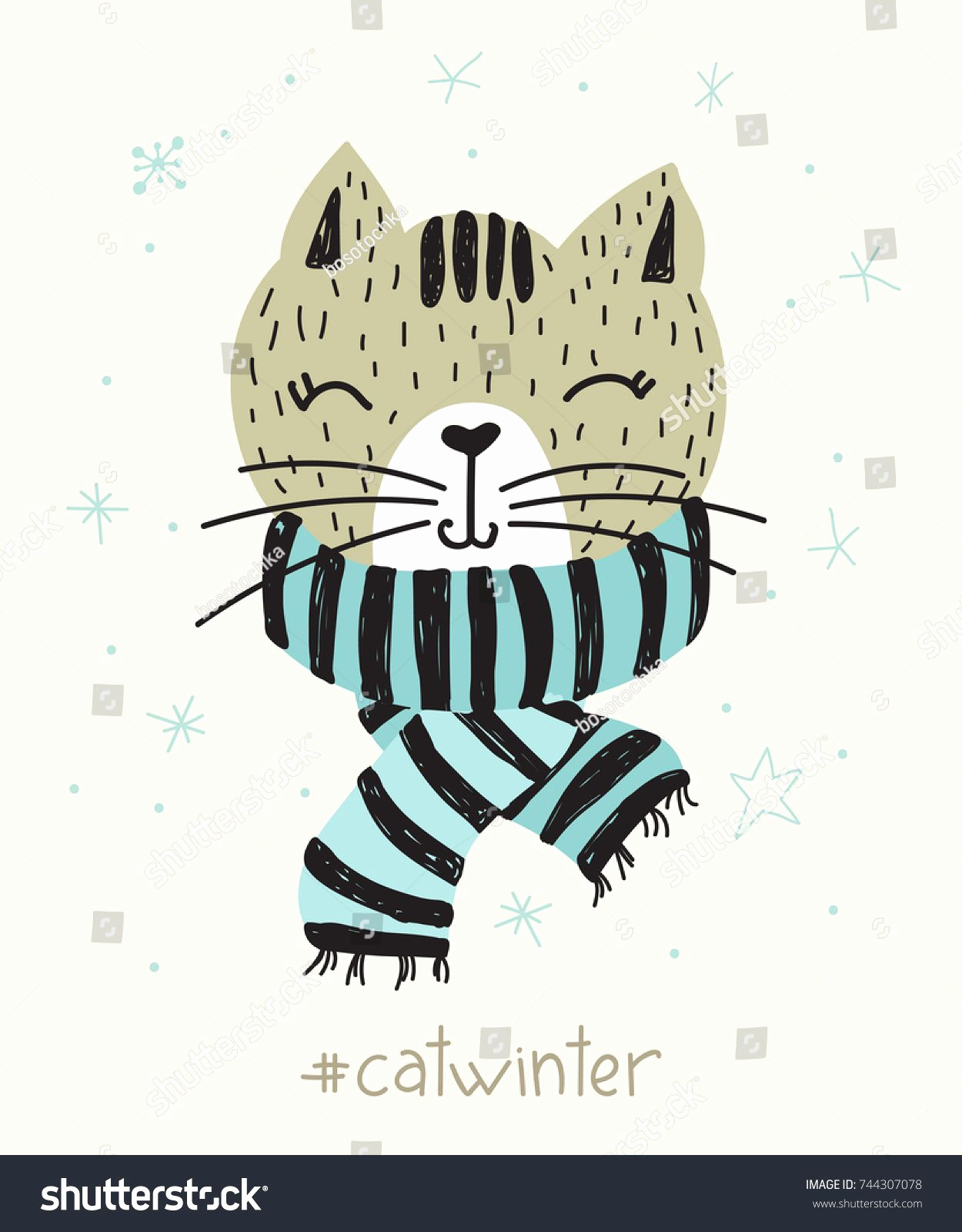 Hand Print Vector Elegant Vector Poster With Hand Drawn Funny Cat 1250x1600 Hand Print Vector Elegant Vector Poster With Hand Drawn Funny Cat