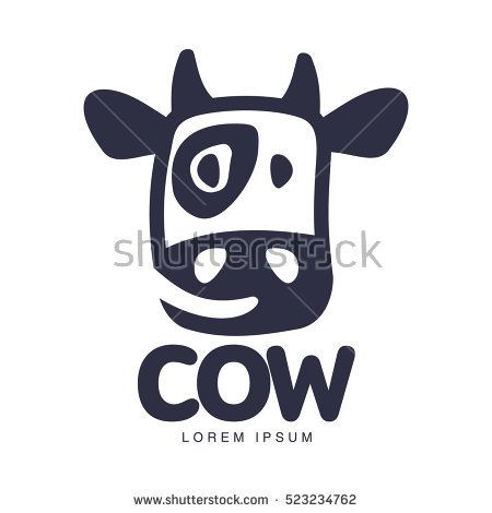450x470 Funny Cow Head Logo Template, Cartoon Vector Illustration On White