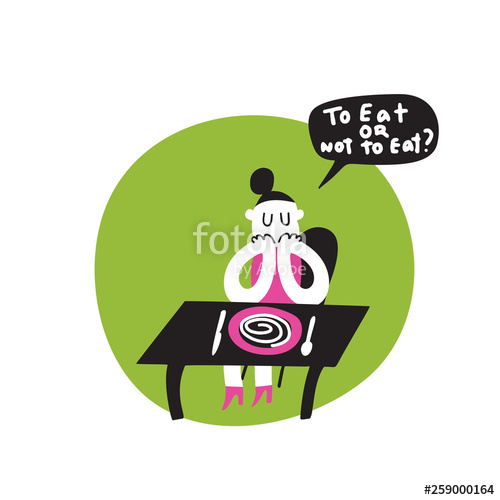 500x500 Funny Vector Cartoon Illustration Of Girl, Sitting With Her Dinner