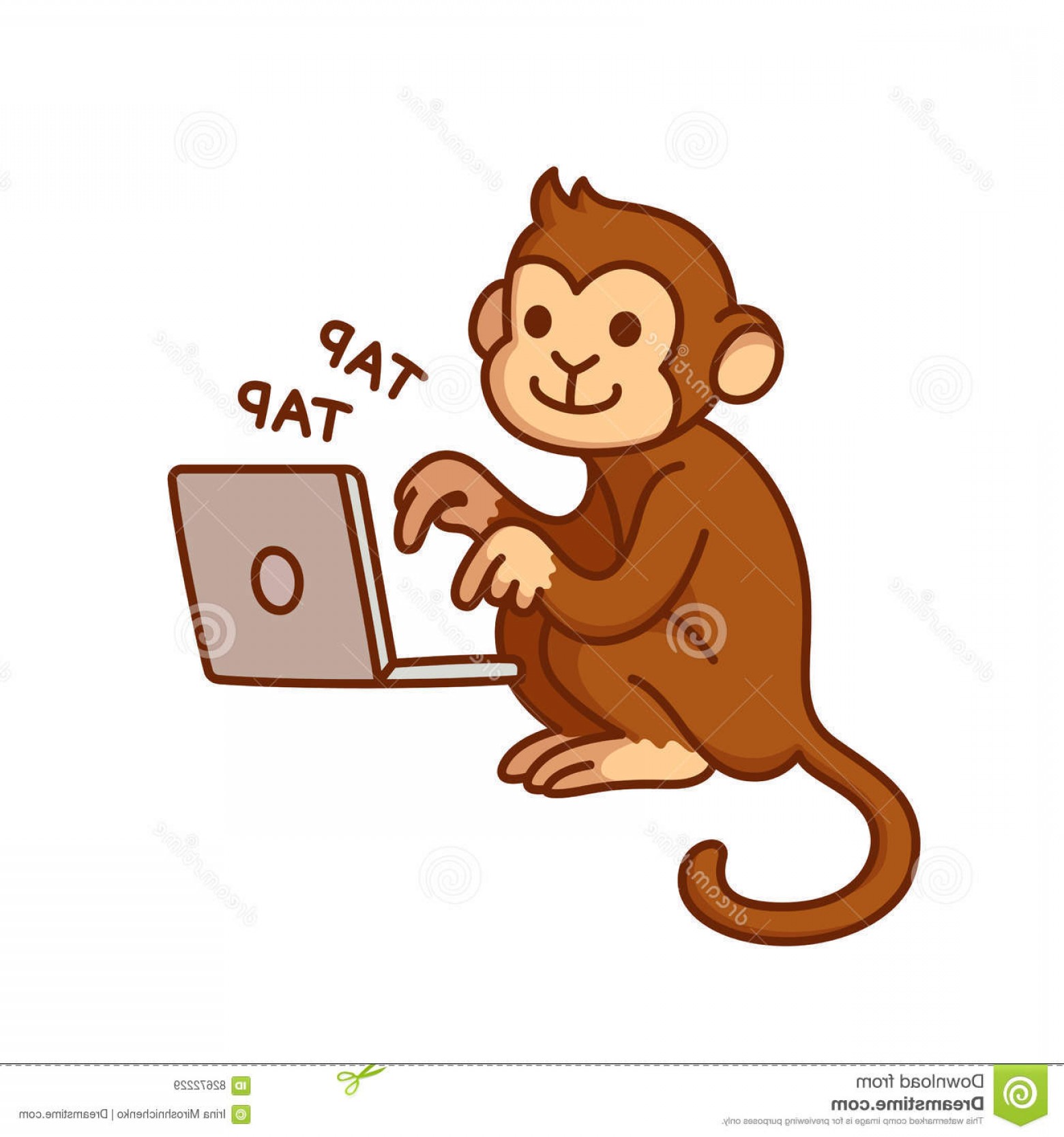 1560x1668 Stock Illustration Monkey Computer Typing Funny Vector