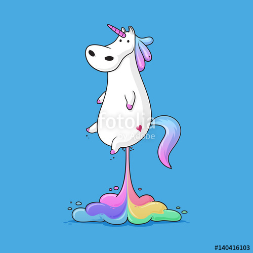 500x500 Cute Fat Unicorn Farting Rainbow Funny Vector Cartoon Illustration