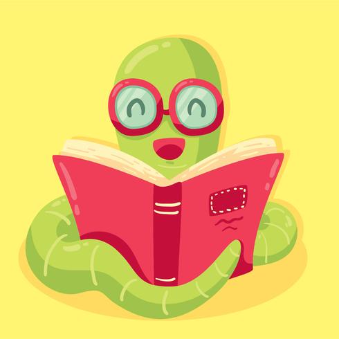 Funny Cartoon Bookworm Vector 490x490 Funny Cartoon Bookworm Vector