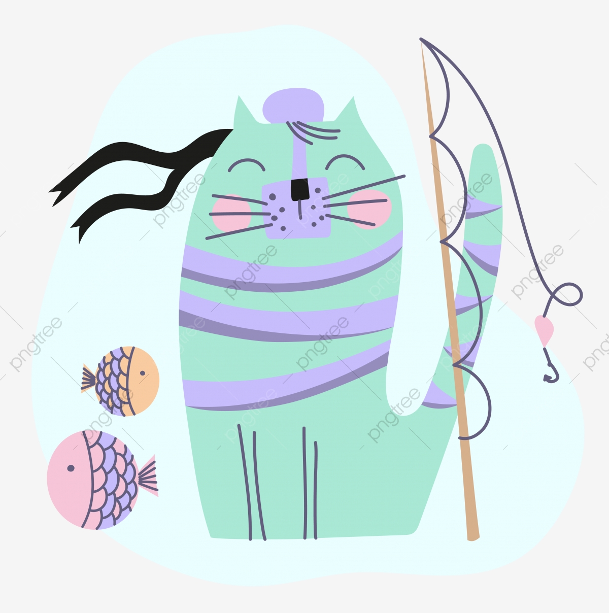 Cat Fisher Comic Animal Cartoon Funny Vector Illustration Set, Cat 1200x1208 Cat Fisher Comic Animal Cartoon Funny Vector Illustration Set, Cat