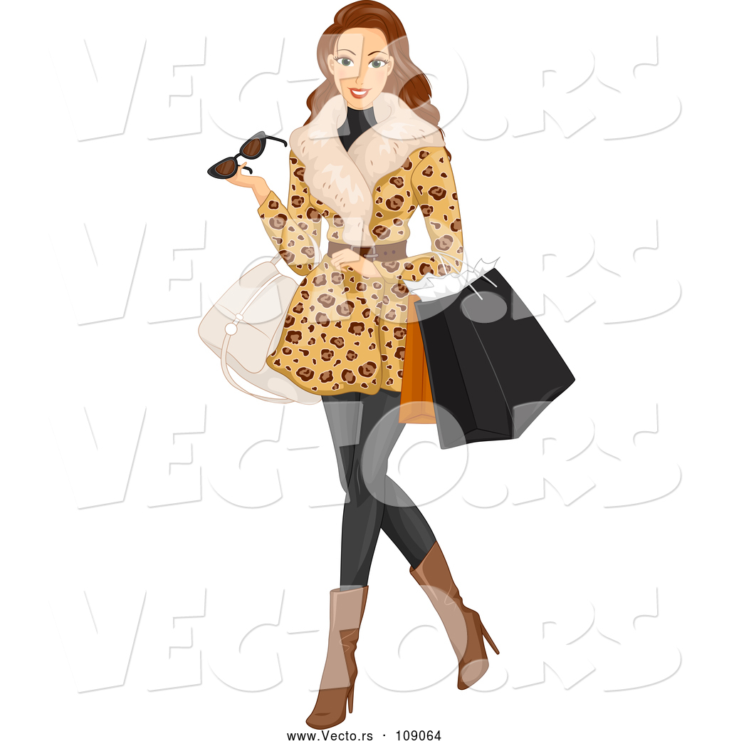 1024x1044 Vector Of Brunette White Woman Wearing A Fur Coat And Shopping