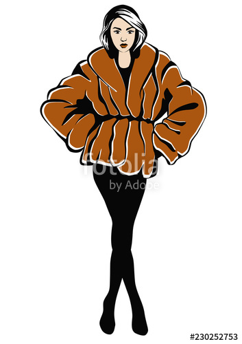 353x500 Woman In Fur Coat Fashion Sketch Vector Illustration