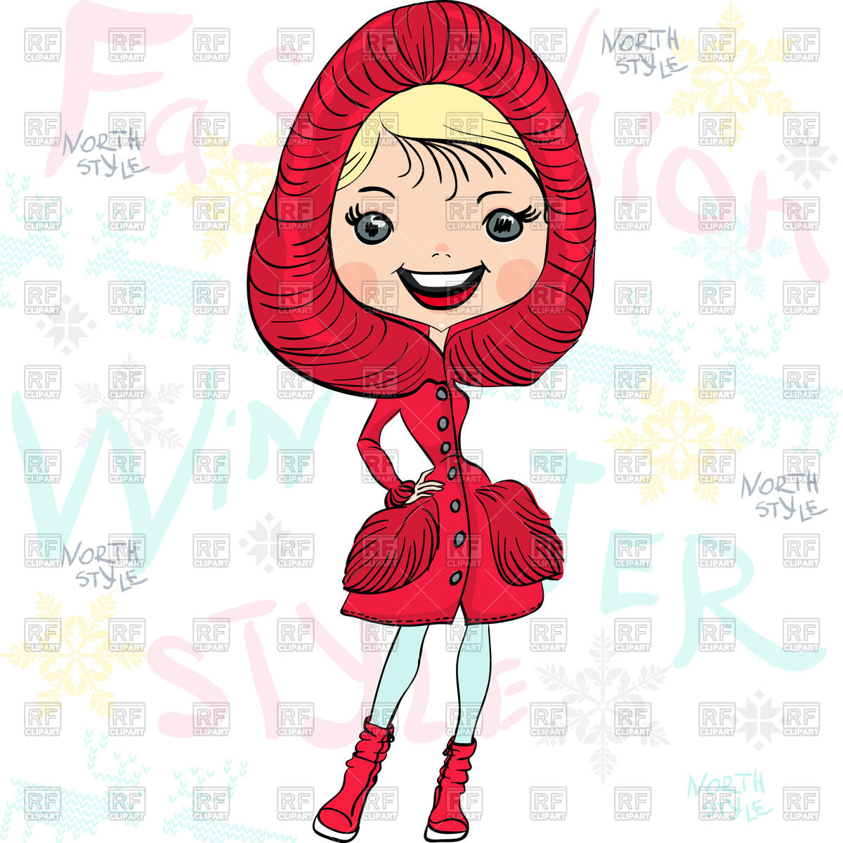 1200x1200 Cartoon Fashionable Hipster Girl In A Winter Red Fur Coat, Boots