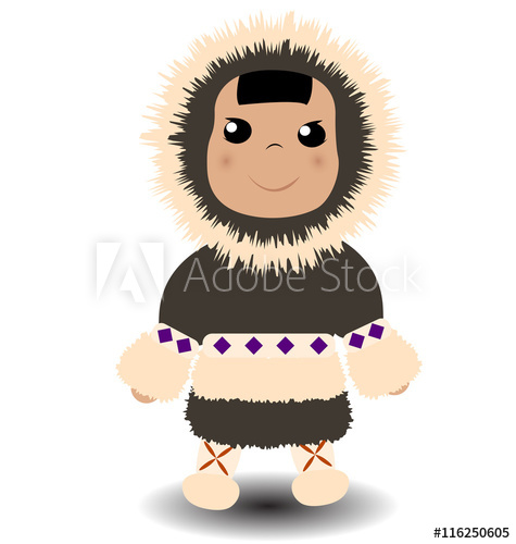 475x500 Cute Eskimo Boy With Fluffy Fur Coat Vector Illustration