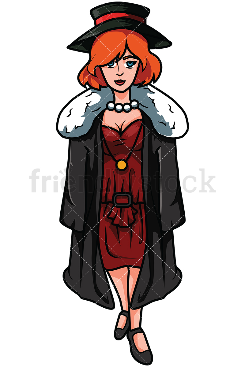 800x1200 Female Mobster Wearing Fur Coat Vector Cartoon Clipart