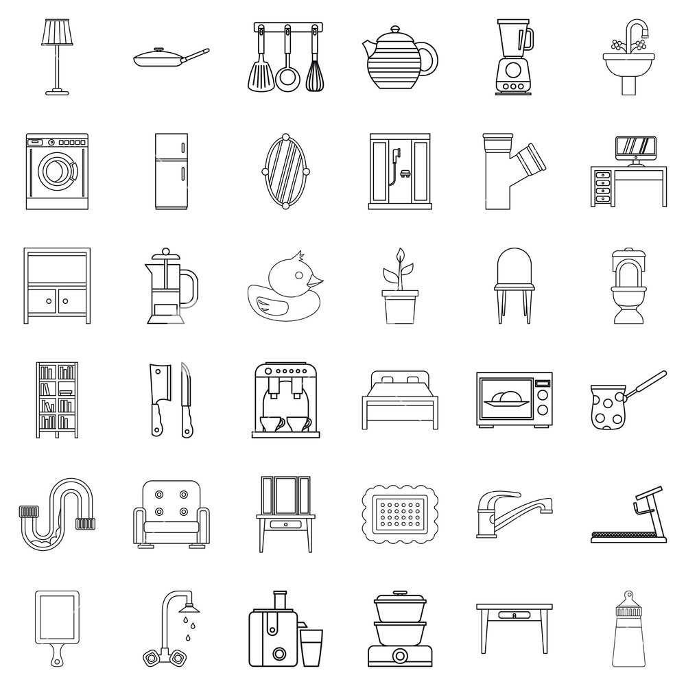 1000x1000 Furniture Icons Set Outline Style Of Furniture Vector Icons
