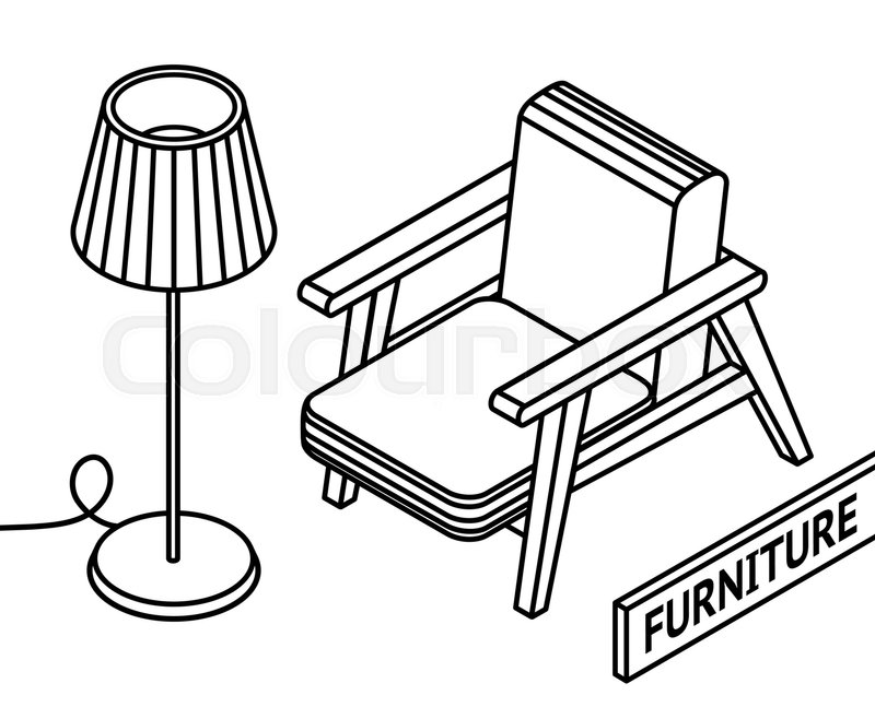 800x647 Isometric Outline Furniture Line Stock Vector Colourbox