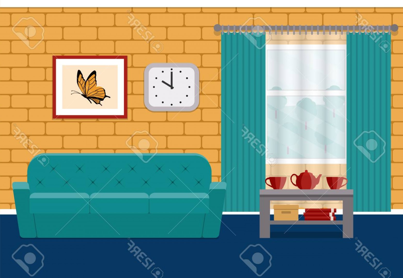 1560x1078 Photostock Vector Living Room Flat Interior Vector Home Design