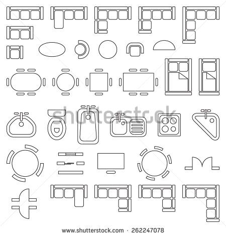 450x470 Standard Furniture Symbols Used In Architecture Plans Icons Set