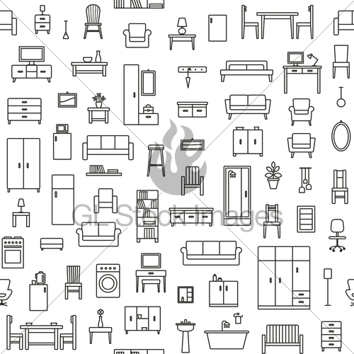500x500 Vector Seamless Pattern Background With Home Furniture Ou Gl