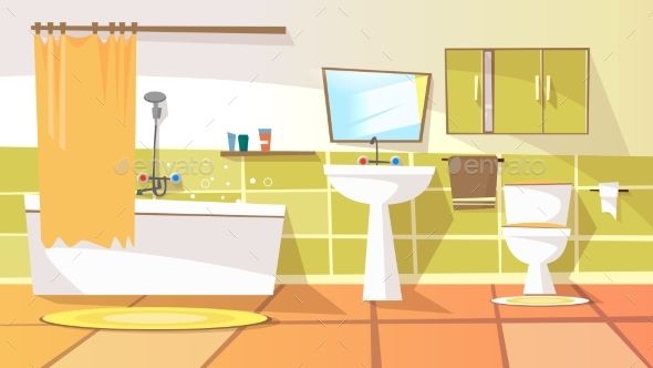 590x332 Vector Cartoon Bathroom Interior Background Template Modern Home