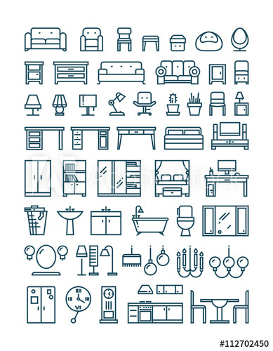 389x500 Furniture And Sanitary Line Thin Vector Icons Furniture Interior