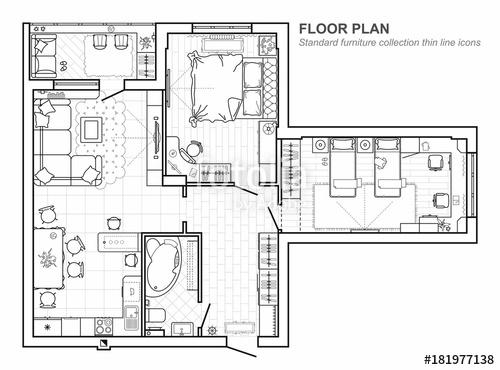 500x370 Floor Plan With Furniture In Top View Architectural Set