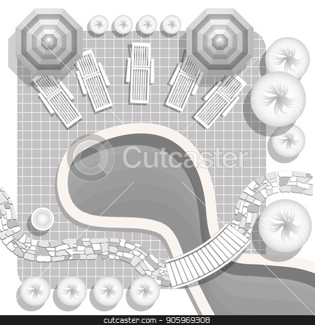 450x464 Landscape Design Plan With Pool And Furniture Symbols Vector
