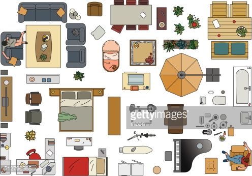 496x346 Colored Vector Illustration Of Furniture To Make A Floor Plan