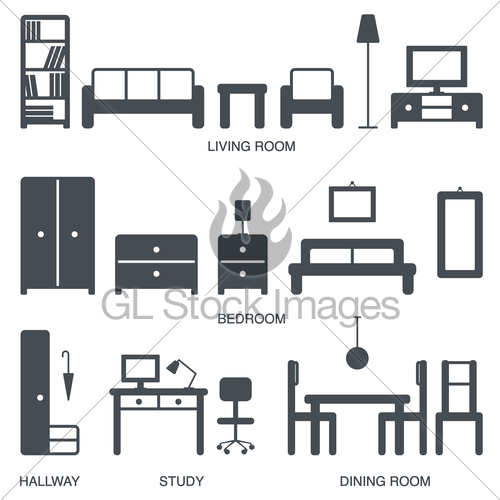 500x500 Vector Home Furniture Silhouette Icons Gl Stock Images