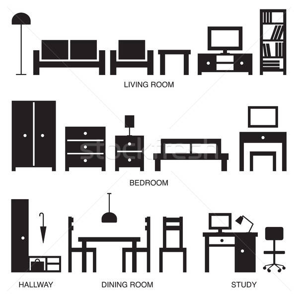 600x600 Vector Home Furniture Silhouette Icons Vector Illustration