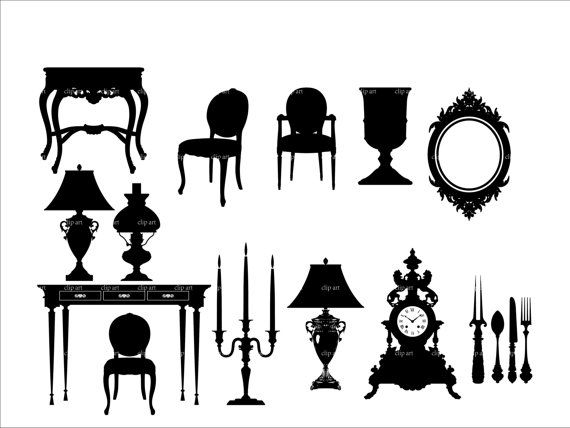570x428 Antique Furniture Silhouette Digital Clipart Png Black Clip