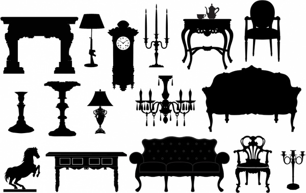 600x380 Classical Furniture Silhouettes Free Vector In Adobe Illustrator