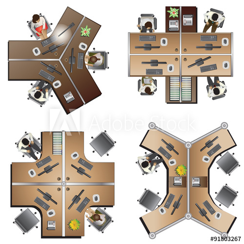 500x500 Office Furniture Top View Set For Interior Vector Illustration