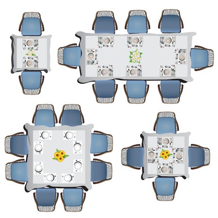 450x450 Dining Furniture Top View Set For Interior, Vector Illustration