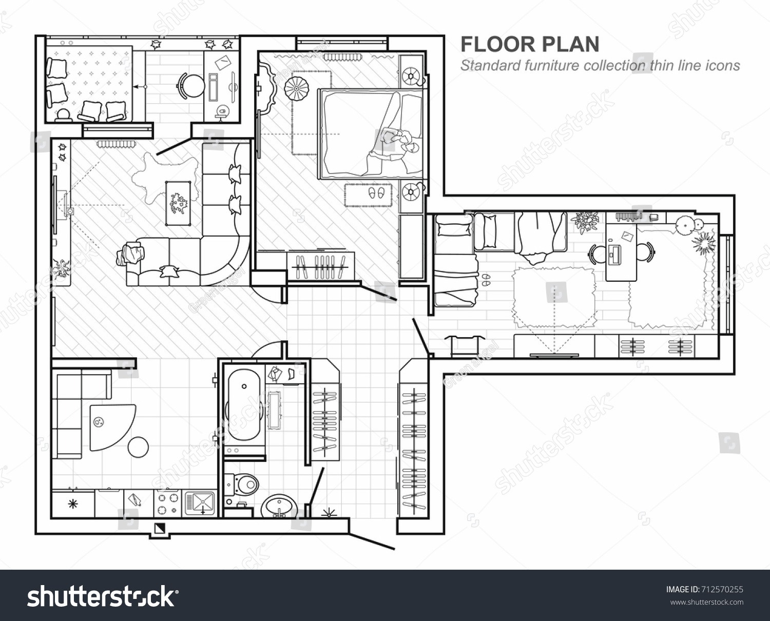 1500x1210 Floor Plan Furniture Top View Architectural Stock Vector Royalty