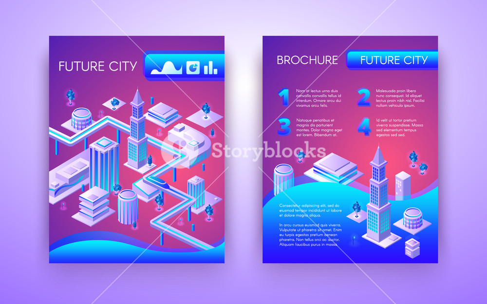 1000x624 Future City Conceptual Brochure Isometric Vector Template