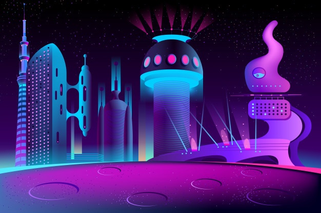 626x417 Futuristic City On Other Planet, Megapolis Vector Free Download