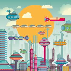 235x235 Comic Futuristic City Vector Art Illustration