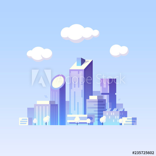 500x500 Vector Flat Illustration Future City Modern Buildings Green