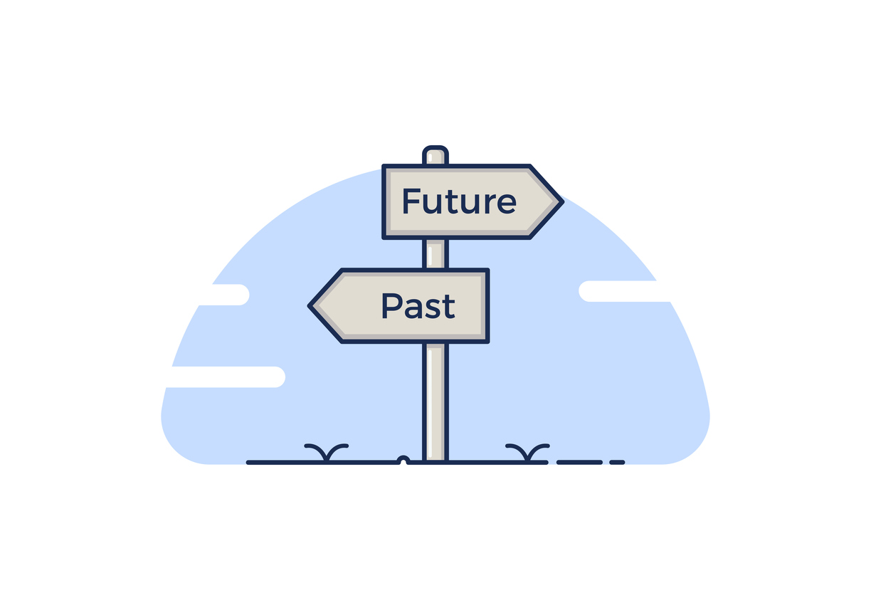 1224x857 Signpost With Choices Between Past And Future Isolated Vector