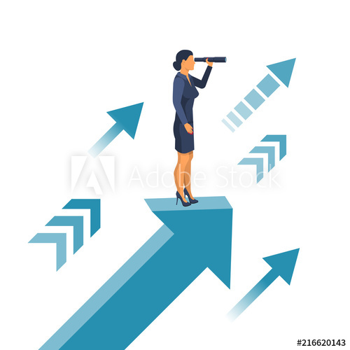500x500 Businesswoman Standing On Arrow With Telescope In Hand Vision