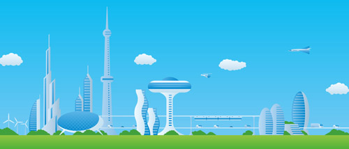 Modern City Futuristic Buildings And Transportation Vector Free 500x214 Modern City Futuristic Buildings And Transportation Vector Free