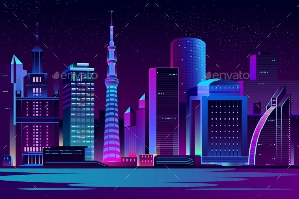 Night City Futuristic Landscape Vector Background 590x393 Night City Futuristic Landscape Vector Background