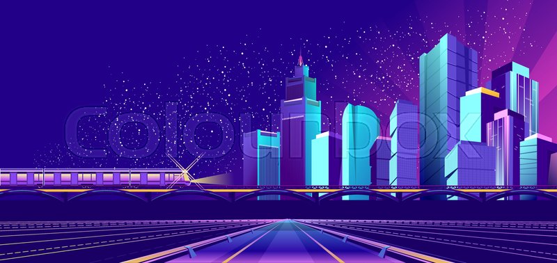 Night Landscape, Futuristic City, Stock Vector Colourbox 800x378 Night Landscape, Futuristic City, Stock Vector Colourbox