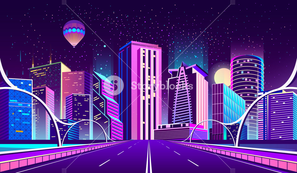 Vector Concept Background With Night City Illuminated With Neon 1000x583 Vector Concept Background With Night City Illuminated With Neon