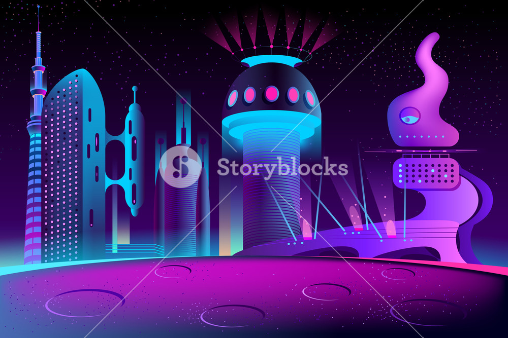Vector Futuristic City On Other Planet, Alien Culture 1000x667 Vector Futuristic City On Other Planet, Alien Culture