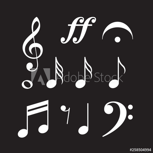 500x500 Music Symbols, Notes, G Clef, Vector Illustration