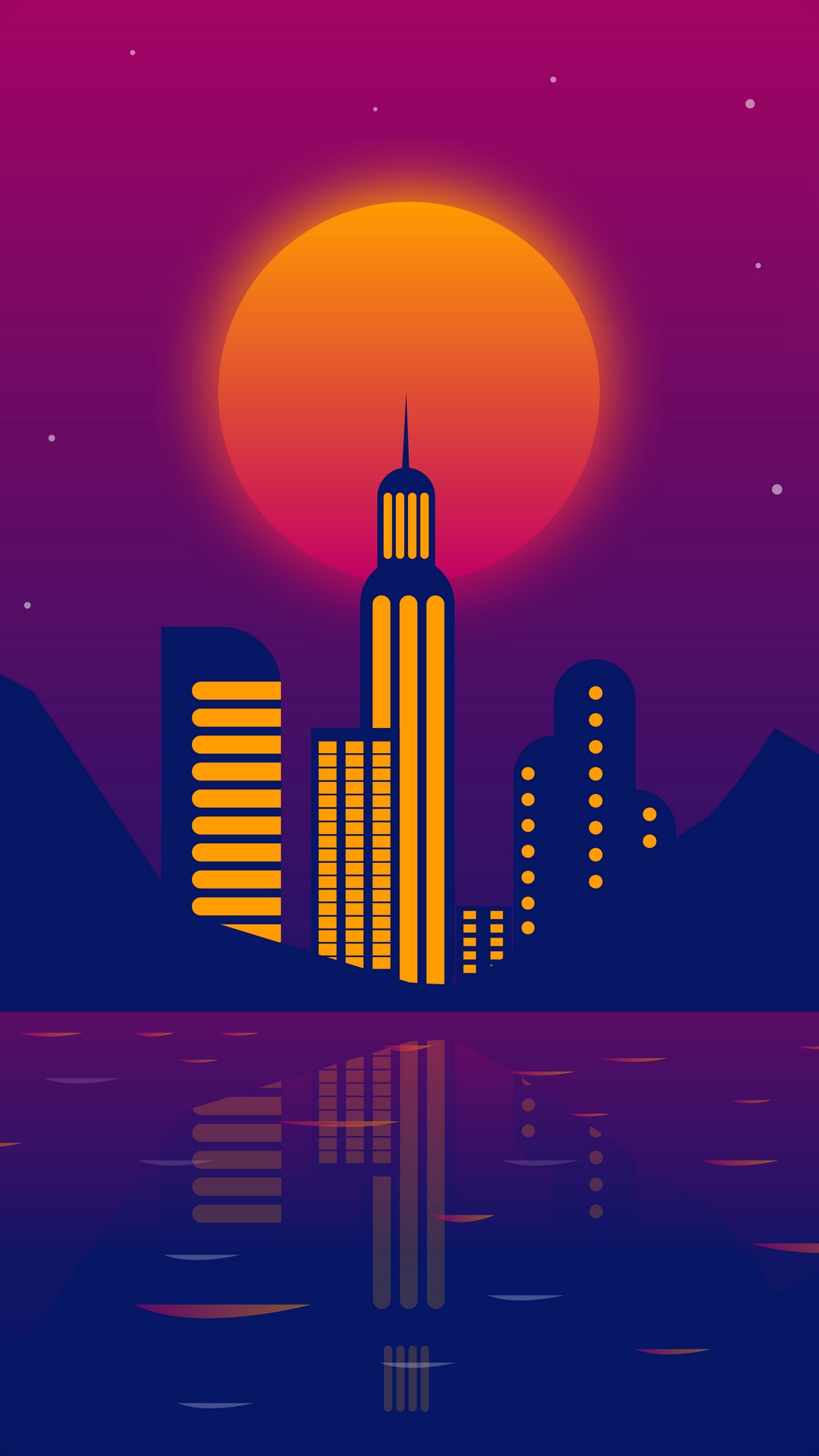 1080x1920 Download Wallpaper City, Vector, Art, Night, Moon