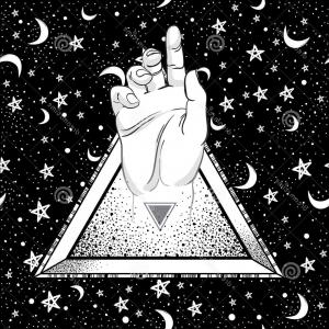 300x300 Human Hand Pointing Something Inside Pyramid Symbol Night Sky