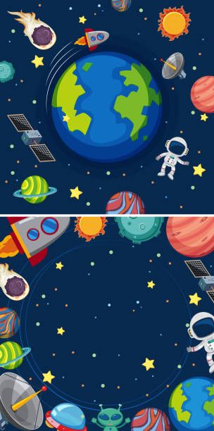 304x612 Two Scenes Of Planets In Galaxy Vector Art Illustration Space
